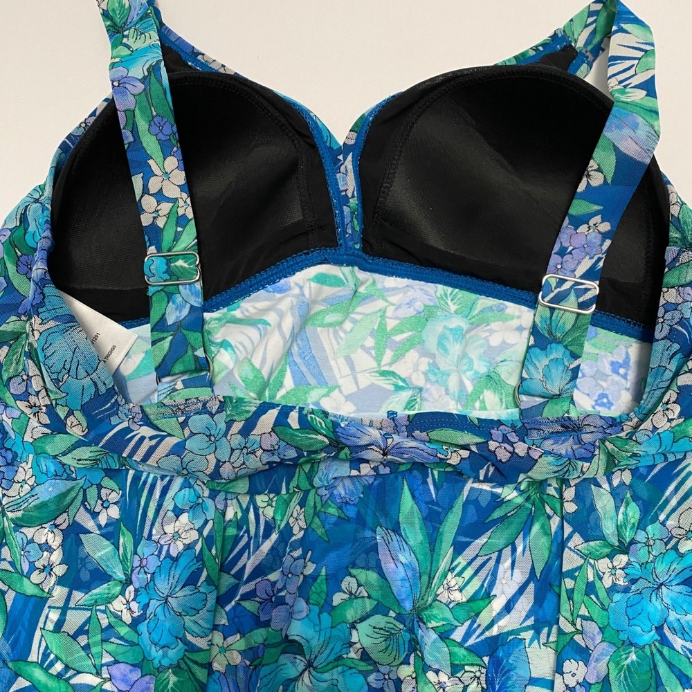 Tropical Floral Tankini Swim Top Womens 16 Padded Vacation Beach Cruise Resort - Picture 3 of 9